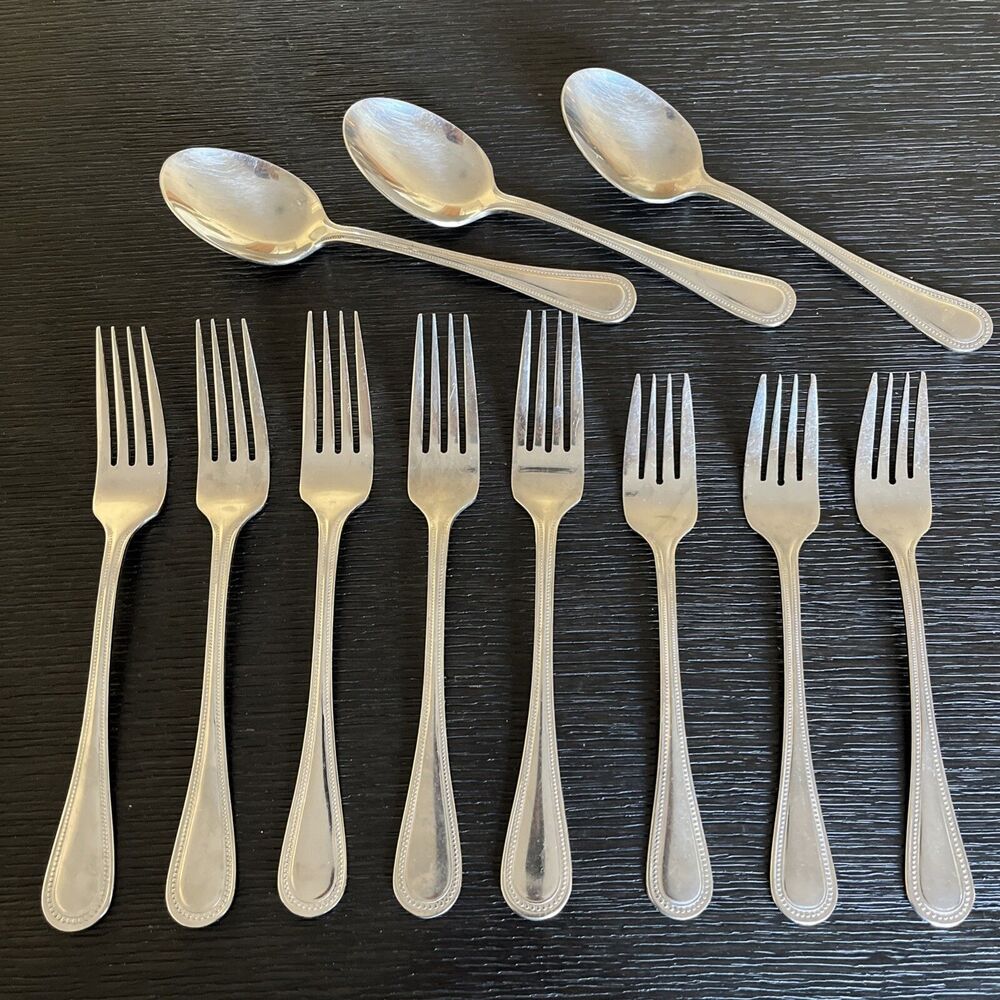 Set of 11 Pieces of Wallace Silver Continental Bead 18/10 Spoons Forks
